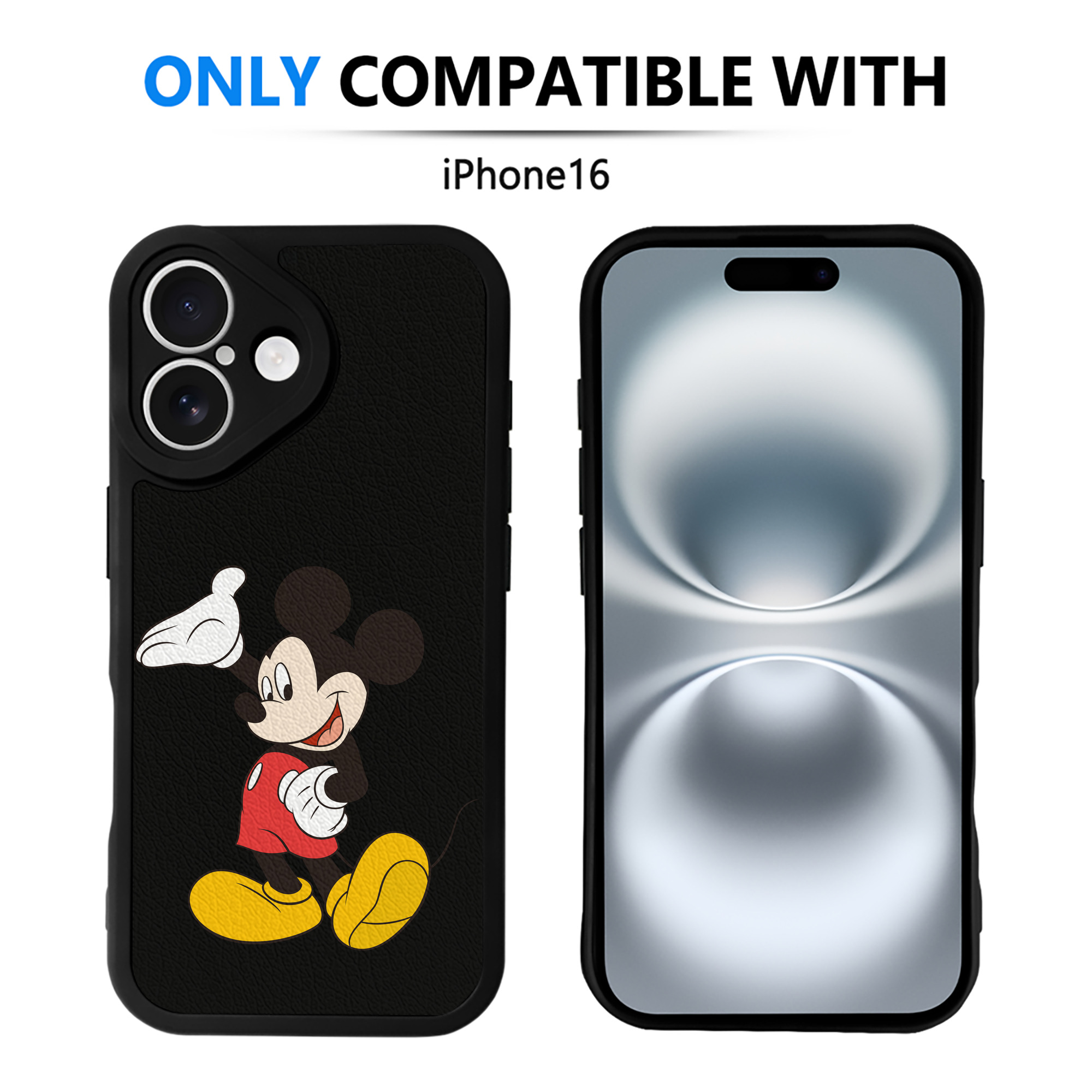 （画像用） ミッキーマウス Mickey Mouse 【iPhone 16シリーズ対応】シリコンスマホケース（レザー調） 材質：シリコン